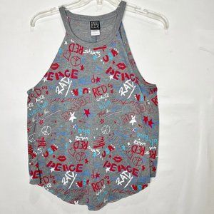Modern Lux Women’s Tank Top sz Lg Grey Red/White/Blue Patriotic Peace Racerback